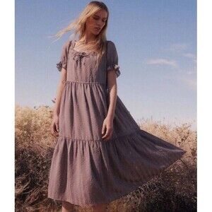 Madewell Maxi Dress Womens XS Purple Mauve Boho Puff Sleeve Tiered Relaxed
